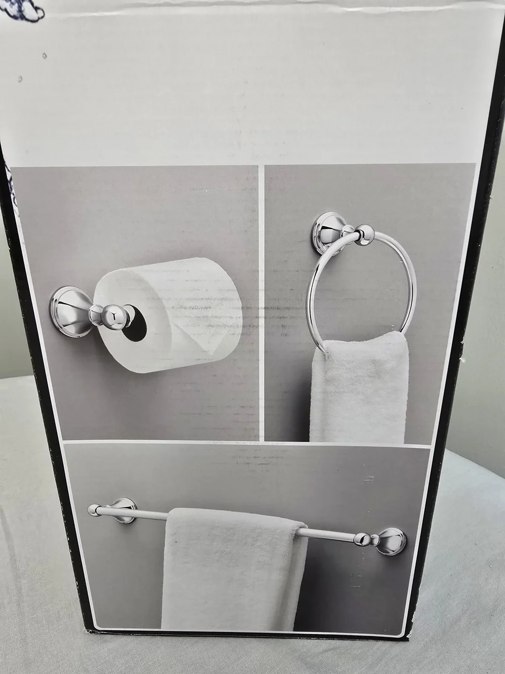 Delta Crestfield 3 Piece Bath Kit 138294 Chrome Towel Bar Ring Toilet Paper Hold
